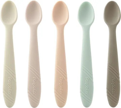 PandaEar Paquete de 5 cucharas de silicona para bebés de 4 a 6 meses, cucharas de alimentación para bebés, utensilios suaves para el destete LED del