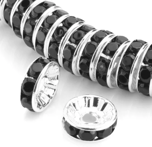 Miniatura 18 de 100 cuentas sueltas de diamantes de imitación de cristal de grado A de 0.472 pulgadas (cristal transparente), espaciador chapado en plata de ley