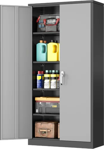 Miniatura 20 de INTERGREAT Armario de almacenamiento de metal para garaje, armario de almacenamiento con cerradura de 36 pulgadas con 2 puertas y 2 estantes Negro