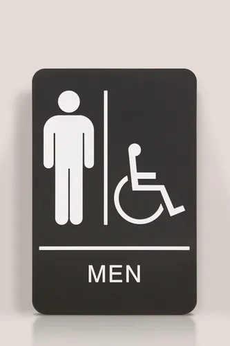 Miniatura 2 de Headline Letrero con texto en inglés "Ada", símbolo táctil accesible para hombres/sillas de ruedas, plástico, 6 x 9, negro/blanco