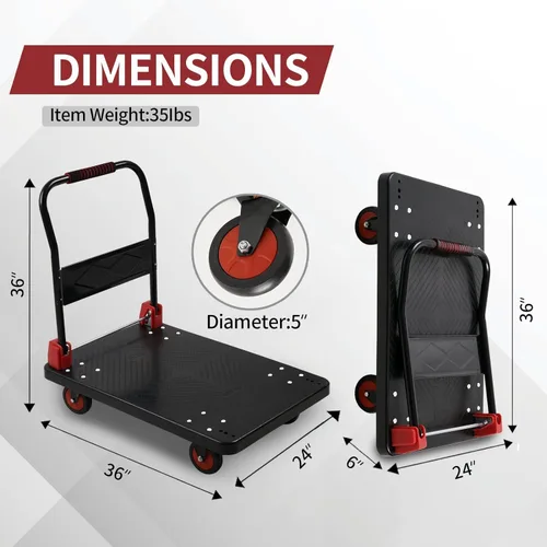 Miniatura 2 de Lomive Carretilla de Plataforma Plegable, Carros de Mano Plegables con Capacidad de Peso de 1000 Libras, Tamaño Grande de 36 x 24 Pulgadas