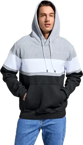 Miniatura 4 de Lulucleaf Sudadera con capucha para hombre, diseño de bloques de color, casual, de vellón, manga larga, con capucha