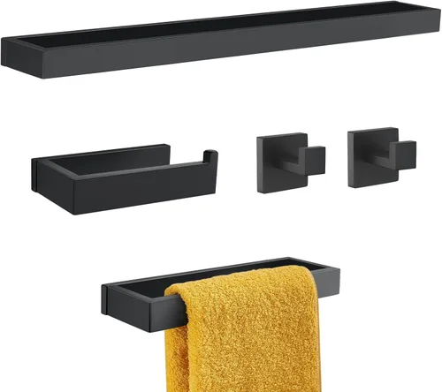 Miniatura 8 de Juego de accesorios de baño de 4 piezas, toallero, toallero, gancho para bata, soporte para papel higiénico, acero inoxidable, Q8-P4BR Níquel