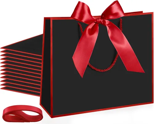 Miniatura 17 de Silkfly 12 bolsas de regalo con asas para dama de honor, 12 x 10 x 4 pulgadas, elegantes bolsas de regalo de bienvenida de boda con lazo para Rosa