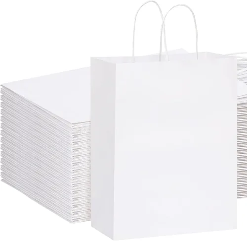 Miniatura 8 de OUTUXED 100 bolsas de papel negro de 10 x 5 x 13 pulgadas, bolsas de regalo de papel kraft grandes con asas a granel para negocios, compras