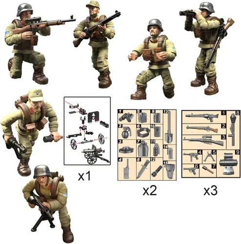 Miniatura 4 de MEIEST 6 piezas de mini figuras de acción militar de soldado de la Segunda Guerra Mundial, juguetes de bloque de construcción modelo ejército
