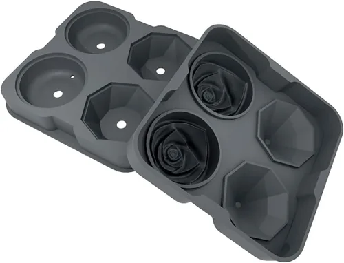 Miniatura 8 de HANCELANT - Bandeja para cubitos de hielo, moldes para cubitos de hielo de 2.5 pulgadas, rosa de silicona de 2 cavidades y 2 bolas de hielo de Negro