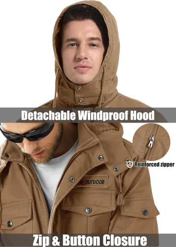 Miniatura 4 de MAGCOMSEN Men's Winter Coat Military Jacket Fleece Lined Parka Cotton Cargo Jacket