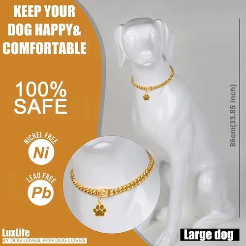 Miniatura 2 de Collares de Cadena de Perro de Oro LuxLife Collar de Perro de Oro 10mm Collar de Perro de Oro de Eslabones Cubanos de Acero Inoxidable Collar