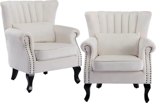 Miniatura 21 de CHAIRUS - Silla decorativa moderna de mediados de siglo con respaldo de canal, cómoda silla de sofá individual, silla con reposabrazos y almohada