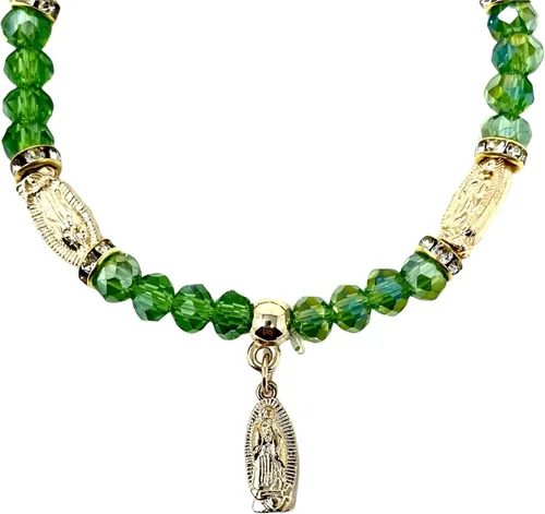 Miniatura 3 de YRP Pulsera de Rosario de Guadalupe de cristal de 12 piezas de plata - Bautizo favor/Bautizo/Recuerdos de Bautizo/Quinceañera/Baby Shower Verde