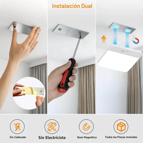 Miniatura 7 de NARUNDREN Lámpara de techo recargable con sensor de movimiento con control remoto, luces de techo inalámbricas que funcionan con baterías, luz