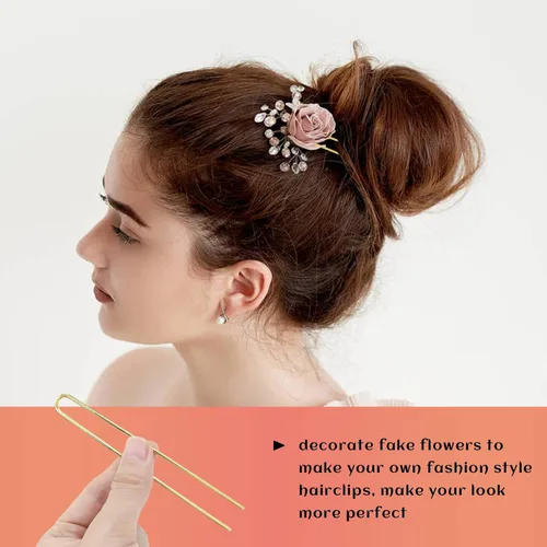 Miniatura 3 de Lawie Paquete de 30 horquillas para el cabello en forma de U de 4 pulgadas, color dorado plateado, palillos para el cabello, palillos largos