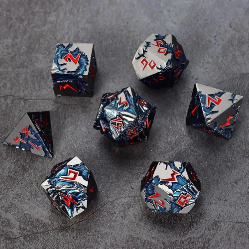 Miniatura 7 de Rule Dice Dados D&D de 7 Dados de Metal DND, Juego de Dados Metálicos Ponderados de Calabozos y Dragones, Juegos de Dados Poliédricos D y D Grandes