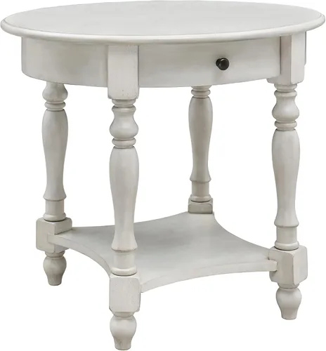Miniatura 9 de Mesa auxiliar ovalada con cajón, estante de almacenamiento lateral de madera maciza para sofá, mesa de esquina tradicional para sala de estar