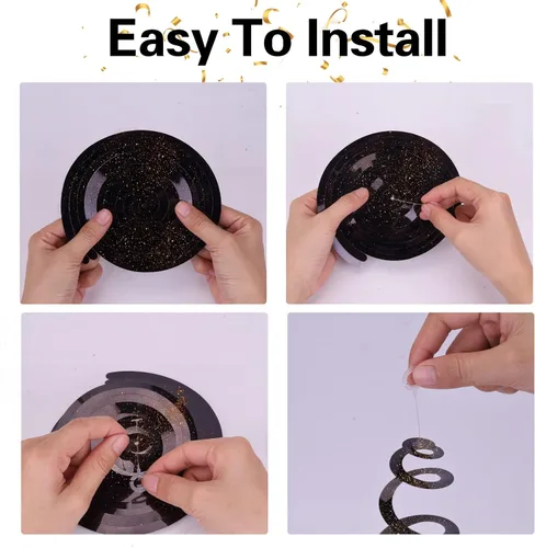 Miniatura 4 de PIGETALE 30 Piezas de Decoraciones Colgantes de Remolinos de Fiesta Iridescentes en Negro para Colgar en Techo, Serpentinas de Plástico, Remolinos