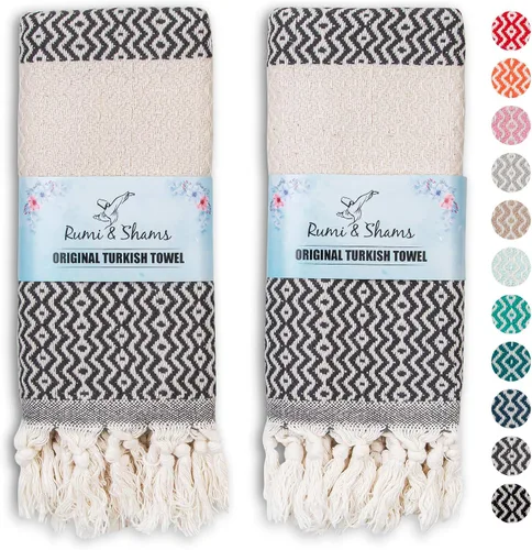 Miniatura 13 de RUMI & SHAMS - Toalla de mano turca para baño y cocina - 2 toallas de mano decorativas de lujo para baño - Toallas rústicas de cocina de 100 %