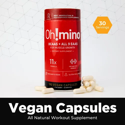 Miniatura 4 de Oh!mino Ohmino - Suplemento de aminoácidos esenciales, cápsulas con cafeína, los 9 EAA, BCAA, el aminoácido perfecto para entrenamientos, energía