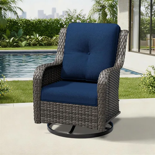 Miniatura 7 de Joyside Silla mecedora giratoria para exteriores para patio, mecedora de mimbre para exteriores con cojines de tela de olefina adecuada para porche