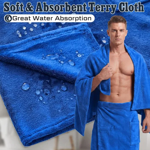 Miniatura 4 de Tudomro 2 toallas de baño para hombre, extra grande, ajustable, con bolsillo, envoltura para después de la ducha, para hombres, regalo, spa, azul