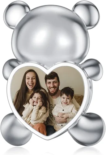 Miniatura 2 de LONAGO Abalorio de fotos personalizado para pulsera de plata de ley personalizable para regalo para mujeres y niñas, Plata esterlina, Circonita