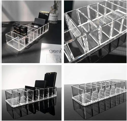 Miniatura 3 de Organizador compacto de acrílico transparente con 8 ranuras, soporte organizador de maquillaje para tocador, organizador de maquillaje desmontable