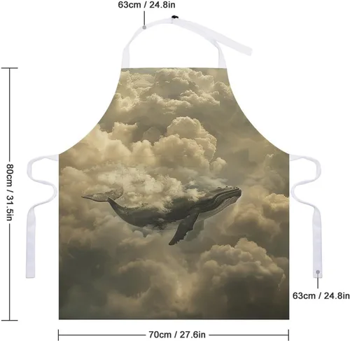 Miniatura 2 de MUSM Apron for Adults - 27.6 X 31.5 Inch, Heavy-Duty Polyester Aprons with Two Large Pockets, Waterproof Whale in The Clouds Kitchen Apron for