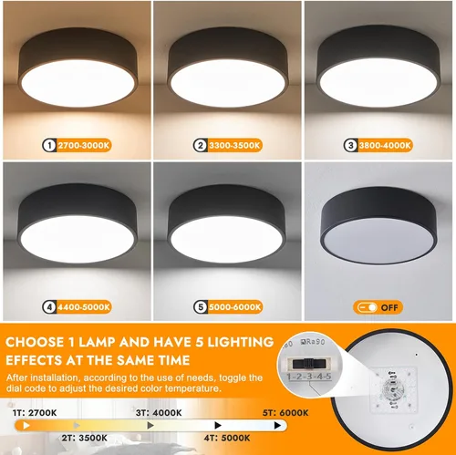 Miniatura 4 de Lámpara de techo de montaje empotrado regulable moderna, luces LED redondas de color negro mate, iluminación de 5CCT 2700K-6000K para cocina