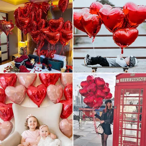 Miniatura 4 de 10 globos rojos de aluminio con forma de corazón de 18 pulgadas, globos de Mylar para baby shower, boda, decoraciones de San Valentín, globos