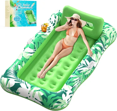 Miniatura 10 de Pool Floats Adult,76" x 48" XL Inflatable Tanning Pool Lounger Float with Pillow,4 in 1 Suntan Tub Sunbathing Raft Floatie Water-Filled Mattress Azul