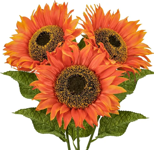 Miniatura 11 de Girasoles artificiales grandes de 9 pulgadas, flores artificiales de tallo largo de 33 pulgadas de alto, girasoles de seda gigantes con tallo
