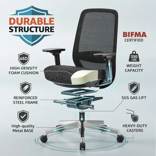 Miniatura 9 de ErgoSift M2 - Silla ergonómica de oficina con respaldo alto, de malla, con soporte lumbar ajustable, reposabrazos 4D para largas horas sentado