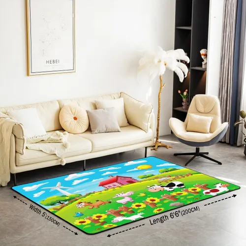 Miniatura 2 de Alfombra decorativa de 4 x 5 pies con diseño de cerdo y pollo y perro, alfombra de sala de estar de animales de granja para decoración rústica