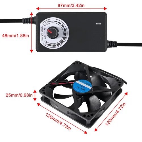 Miniatura 3 de Ventilador de enfriamiento de ventilador de 4.724 x 0.984 in, 110 V, 220 V, alimentado por CA, rodamientos de doble bola, ventilador controlador