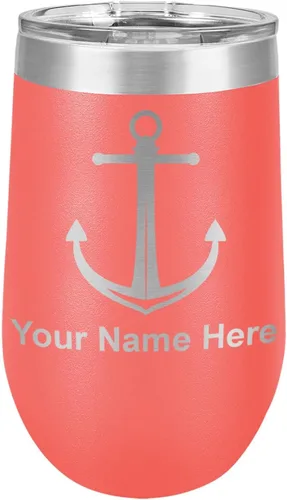Miniatura 38 de LaserGram Vaso de vino de acero inoxidable de doble pared, ancla de barco, grabado personalizado incluido (negro)