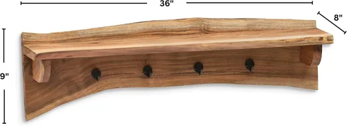 Miniatura 5 de Alaterre Furniture Alpine - Perchero de madera natural con borde vivo, gancho de pared de madera maciza de 36 pulgadas con estante superior y 4
