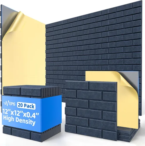 Miniatura 8 de Paquete de 20 paneles acústicos autoadhesivos, paneles de espuma de alta densidad a prueba de sonido de 12 x 12 x 0.4 pulgadas para paredes, paneles