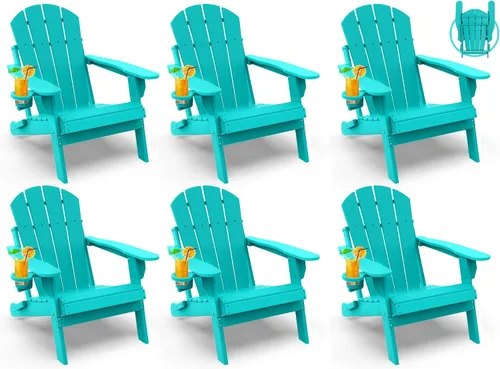 Miniatura 19 de GREENVINES Juego de 2 sillas plegables Adirondack Plástico HDPE Silla para hoguera Todo clima Portavasos Rojo para terraza, patio