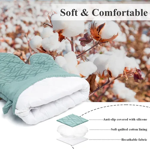 Miniatura 4 de Juego de soportes para ollas y guantes de horno con agarre de silicona antideslizante, almohadillas calientes resistentes al calor para cocina