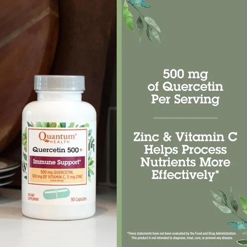 Miniatura 3 de Quantum Health Quercetin+ 500mg Potente suplemento de apoyo inmunológico con zinc 11 mg y vitamina C 100 mg – Complejo de refuerzo de inmunidad