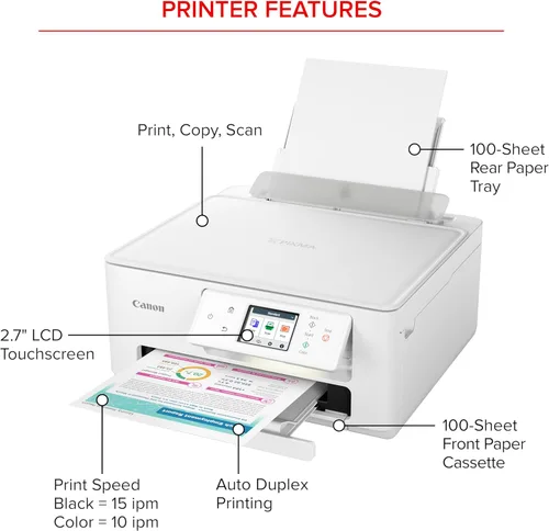 Miniatura 4 de Canon PIXMA TS7720 Impresora inalámbrica de inyección de tinta a color todo en uno - Impresión, copia, escanea, dúplex automático, 15/10 PPM