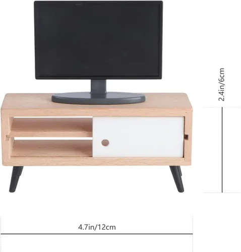 Miniatura 7 de Juego de TV y gabinete en miniatura para casa de muñecas, escala 1:12, moderno, pequeño, para sala de estar, soporte de almacenamiento, fondo