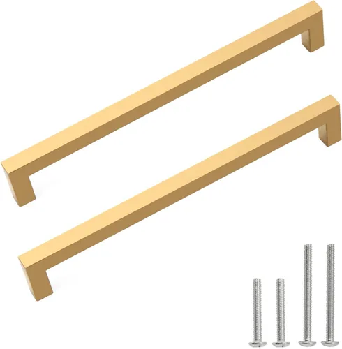 Miniatura 17 de Tiradores para gabinete dorados, manijas cuadradas para cajones, paquete de 2, manijas de acero inoxidable para cocina de 13-4/5 pulgadas, herrajes