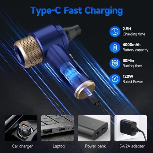 Miniatura 6 de Vizeusvac Aspiradora para Automóvil, 16000PA Mini Aspiradora para Auto Inalámbrica Potente, 7 en 1 Aspiradora de Mano Portátil Inalámbrica con Luz
