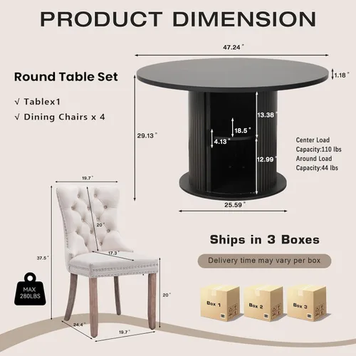 Miniatura 2 de SoarFlash Juego de mesa de cocina y sillas para 4, juego de mesa de comedor de 47 pulgadas para 4 personas con sillas tapizadas de terciopelo, juego