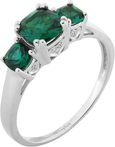 Miniatura 48 de Dazzlingrock Collection Anillo de boda de 3 piedras preciosas creadas en el centro de cojín de 0.04 quilates y diamante blanco natural redondo