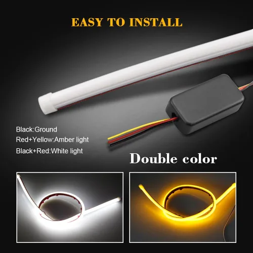 Miniatura 3 de Show Glow 2X 23 Pulgadas Luz LED de Tubo de Doble Color Blanco-Ámbar para Faros de Coche, Luz DRL de Marcha Diurna y Lámpara de Señal de Giro, 60CM