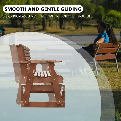 Miniatura 3 de Silla Mecedora Deslizante para Exteriores de 2 Plazas, Deslizante de Patio de Madera de 5 Pies con Respaldo Alto Curvado, Portavasos y Contorno
