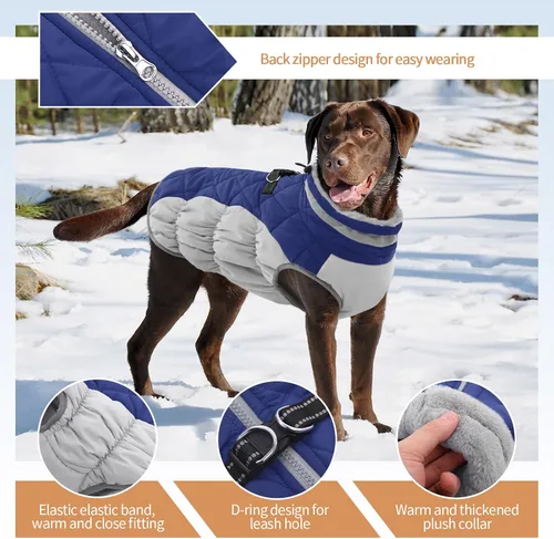 Miniatura 2 de Abrigo de invierno para perro, chaqueta grande para perro, chaqueta impermeable para mascotas con cremallera trasera, abrigo para mascotas con arnés