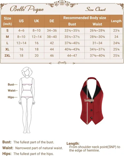 Miniatura 4 de Belle Poque Chaleco vintage para mujer, con solapa, cuello halter, con botones, con bolsillos